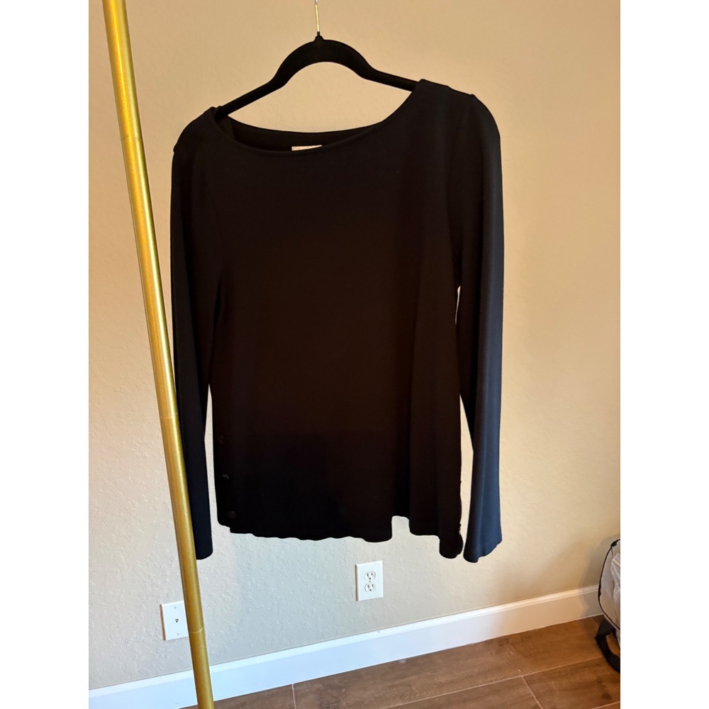 J. Jill Top Ponte Knit Long Sleeve Boat Neck Black Button Detail Size M Capsule